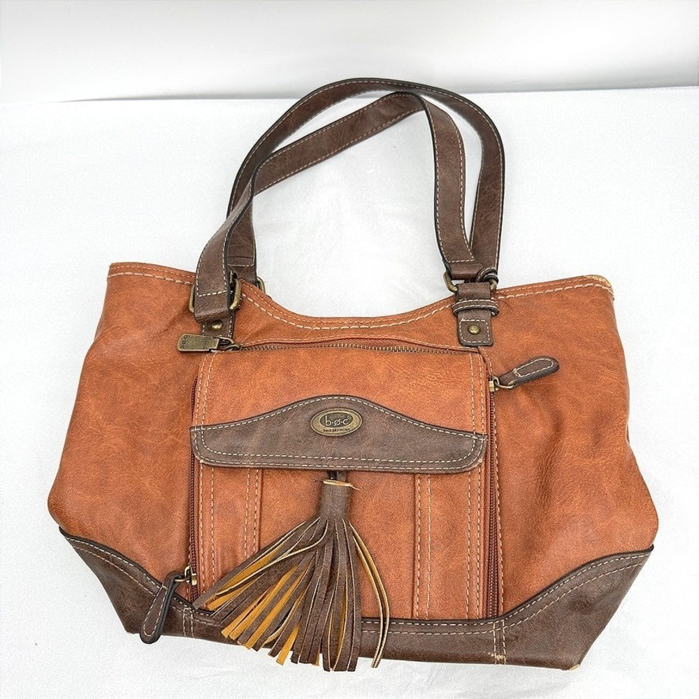 boc Born Concept Tote Shoulder Bag Brown Faux Leather Tassel Neutral Country